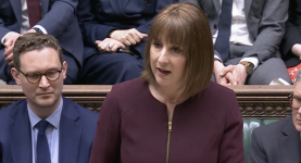 A photo of the chancellor, Rachel Reeves, delivering the government's Spring Statement
